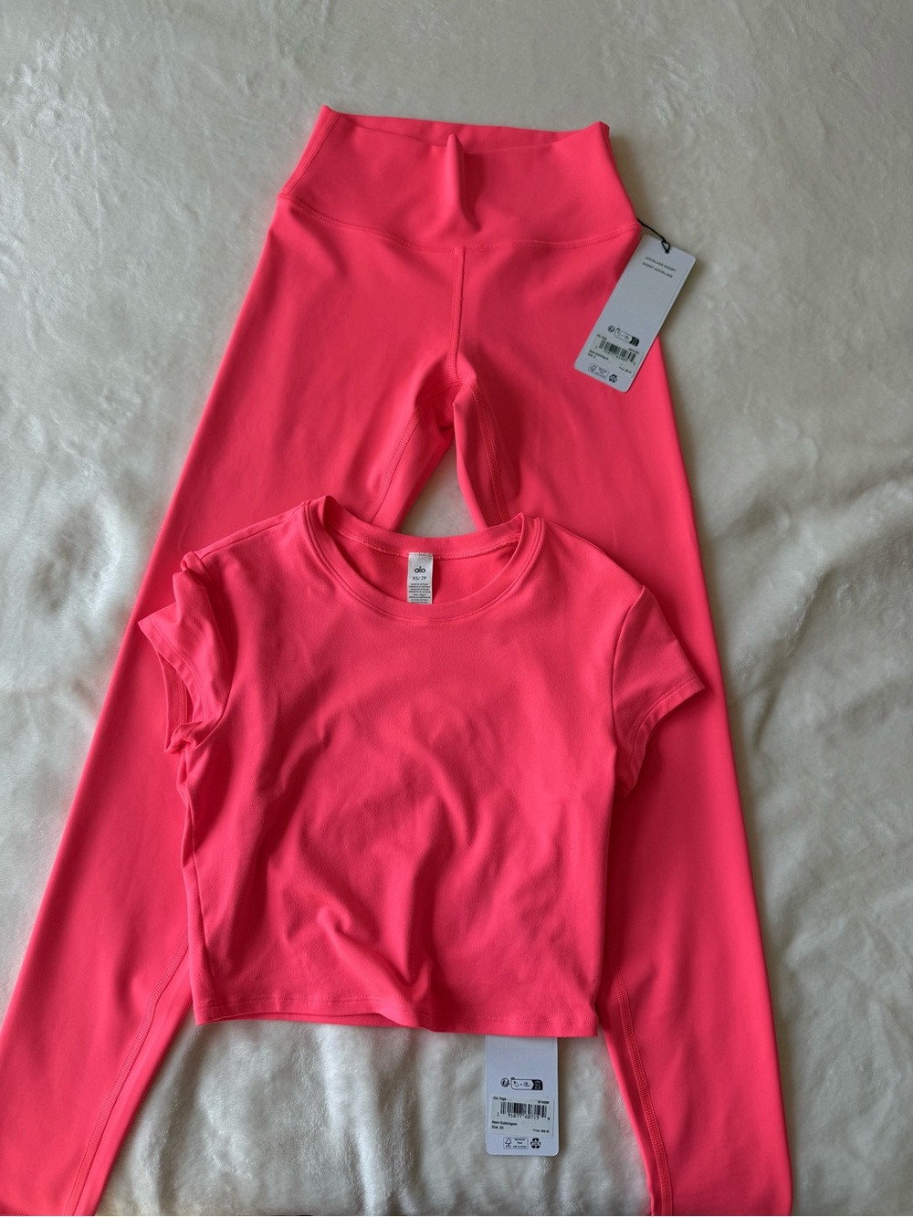 ALO Neon Pink Leggings & Crop Tee Set